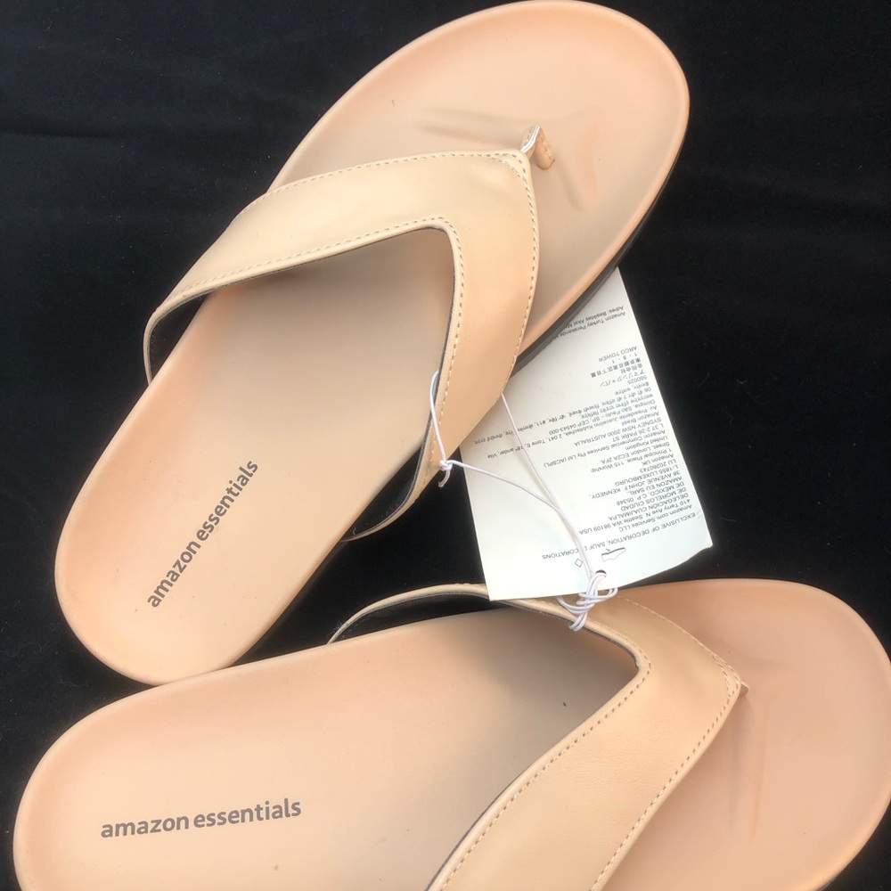 Essentials Beige and Black Slide Sandals